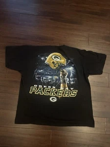 Vintage Green Bay Packers T Shirt Men Size 2XL Helmet Lightning Logo Black - Picture 1 of 7