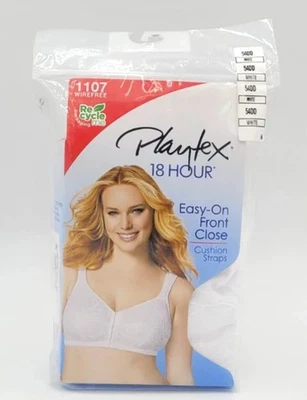 1107 Playtex 18 Hour Easy On Front Close Full Coverage White 54DD NEW - Image 1 of 2