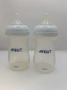 Pack Of 2 Philips Avent Baby Bottles - 9 Oz - Sz 2 Nipples - Used & No Lids - Picture 1 of 4