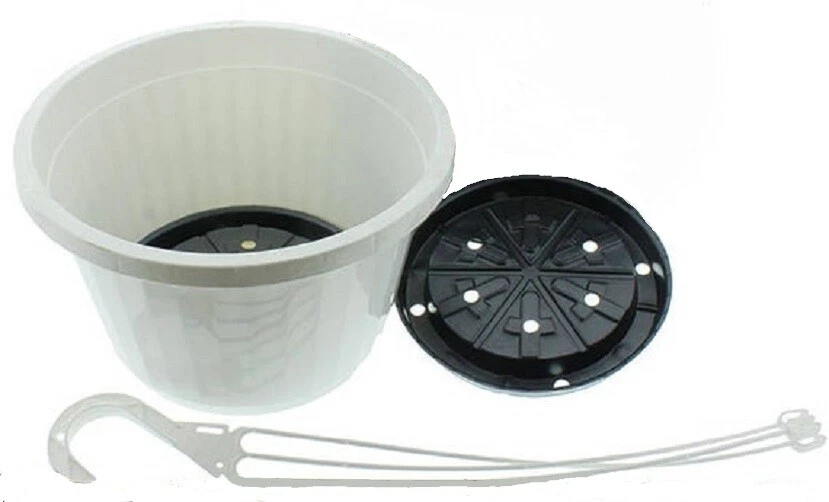 Cestas colgantes de 3 - 10", plástico blanco, perchas y platillos, macetas colgantes Foto 1 de 1