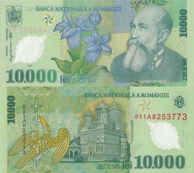 Romania 10000 Leu (2000/2001) - Polymer/Monastery/p-112 Sig. Isarescu UNC - Image 1 of 3