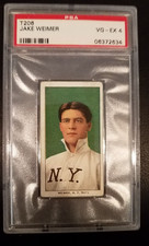 1909-11 T206 Pitcher Jake Weimer N.Y. Giants Piedmont Tobacco Back Card - PSA 4