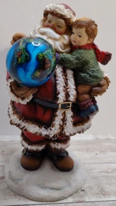 Department 56 Santa Holding World/Globe & Boy ~ Resin & Acrylic~ 7 5/8" Figurine - Picture 1 of 14