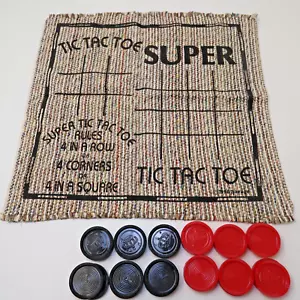 Tic Tac Toe Super + Checkers Chess Board Cotton Knit Fabric Game Board Mat 26x27 - Picture 1 of 9