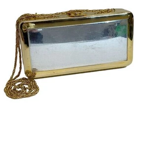 Vintage gold and silver chain strap box purse formal wedding ball gala - Picture 1 of 13