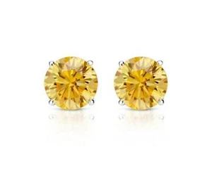 2 Ct Womens Stud Earrings Yellow Simulated Diamond in 14K Gold Plated Silver - Picture 1 of 4