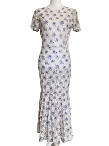 Shabby Chic Ivory Purple Floral Cottagecore Lace Mermaid Dress Size Small - Picture 1 of 8