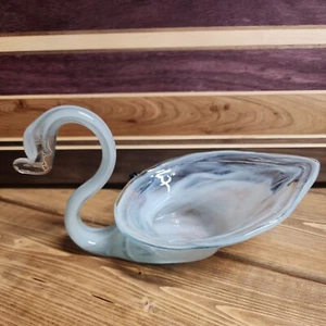 Mundgeblasene Glas Schwan grau Wirbel Schale Schmuck Schale - Bild 1 von 7
