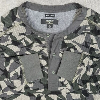 Eddie Bauer X Ilaria Urbinati Mens XL Henley Thermal Pullover Waffle Army Camo - Image 1 of 4
