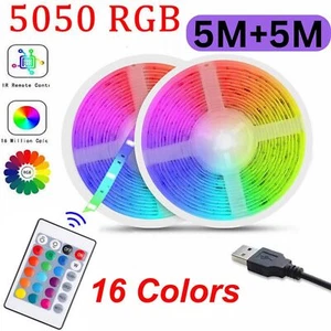 LED Strip Lights 10M RGB Colour Changing Tape Cabinet Kitchen TV Lighting - Picture 1 of 21