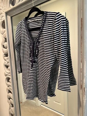 J.Crew Navy and White Long Sleeve Shirt with Blue Detail - XXS (cotton, modal) - Image 1 of 4