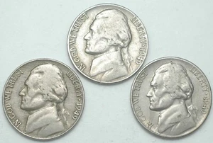 1949-P-D-S Jefferson Monticello Nickel year/mint set of 3 coins nice circulated - Picture 1 of 2