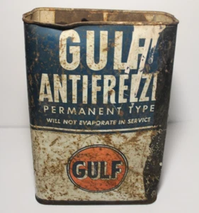 1950s Old Vintage GULF OIL ANTI FREEZE CAN GALLON OIL CAN Vintage Gulf Oil Can - Picture 1 of 24