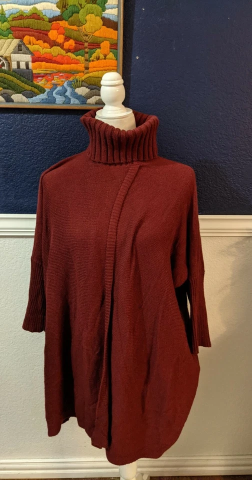 柔软环绕包裹式深红色高领棉羊绒混纺 XS 超小号 — 第 1/4 张图片