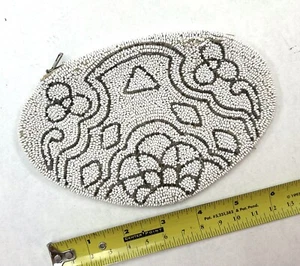Evening Purse Art Deco Strapped White with Beaded Black Accent Design Belgium - Picture 1 of 8
