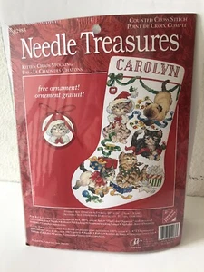 JCA NEEDLE TREASURES KITTEN CHAOS COUNTED CROSS STITCH STOCKING KIT NIP 02983 - Picture 1 of 8