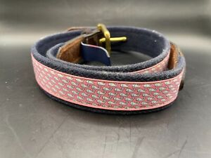VINEYARD VINES BELT WHALE FABRIC LEATHER MENS 32  PINK BLUE BROWN MADE USA