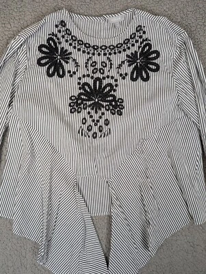 Kenar блузка белый черный в полоску рубашка блузка маленький галстук спереди длинным рукавом Топ - Изображение 1 из 4