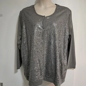 Quacker Factory Sz 3X Gray Sparkle & Shine Sequin Knit Duet Cardigan A218127 NEW - Picture 1 of 7
