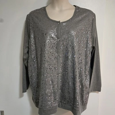 Quacker Factory Sz 3X Gray Sparkle & Shine Sequin Knit Duet Cardigan A218127 NEW - Image 1 of 4