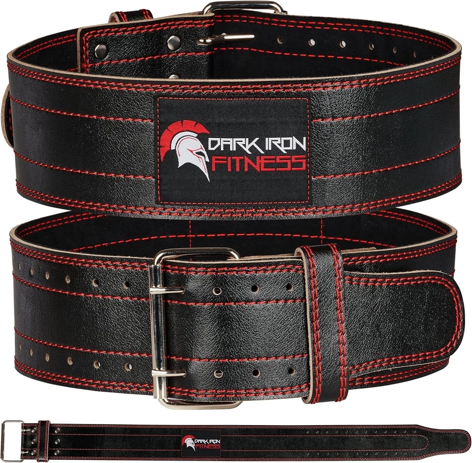 Dark Iron Fitness Weight Lifting Leather Belt for Men & Women, Large - Black