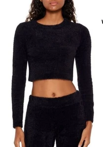 Forever 21 Damenpullover schwarz flauschig Strick Cropped Größe Large - Bild 1 von 15