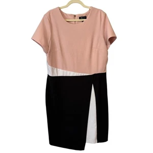 Abito tubino manica corta Colorblock RN Studio taglia 18 rosa/nero/bianco zip dietro - Foto 1 di 5