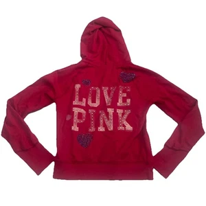 Y2K Victoria’s Secret Hoodie pink verziert pink durchgehender Reißverschluss Large - Bild 1 von 8