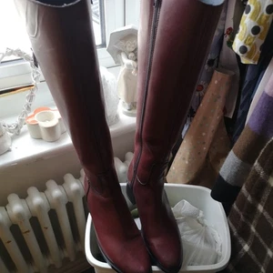 PINTODIBLU LADIES cherry red LEATHER knee length BOOTS UK SIZE 4 EUR 37 - Picture 1 of 16