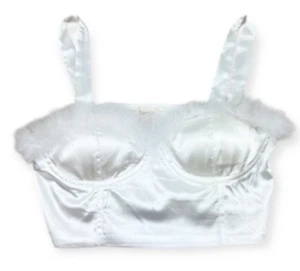 Meraki Satin Crop Corset Top Women’s Medium Lined Ivory Coquette Whimsical - Picture 1 of 6