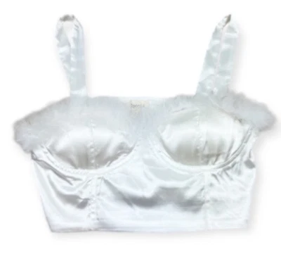 Meraki Satin Crop Corset Top Women’s Medium Lined Ivory Coquette Whimsical - Image 1 of 4