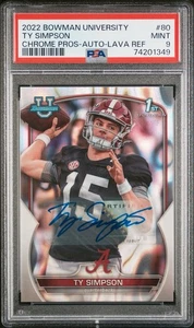 2022 Bowman University Ty Simpson #80 Chrome Pros - Auto - Lava Ref 68/199 - Picture 1 of 3