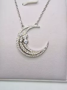 925 STERLING SILVER WHITE GOLD OVERLAY MOISSANITE DVVS1 NECKLACE MOON PENDANT - Picture 1 of 7