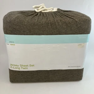 Three Piece Twin X-Long Gray Jersey Sheet Set College Dorm Sized Cotton Blend - Picture 1 of 5