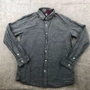 Volcom Shirt Men XL Gray Solid Long Sleeve Casual Chambray Pockets Surf - Picture 1 of 10