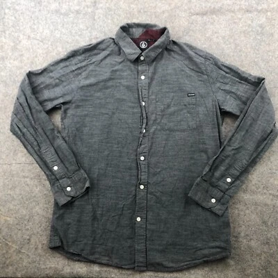 Volcom Shirt Men XL Gray Solid Long Sleeve Casual Chambray Pockets Surf - Image 1 of 4