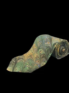 Vintage Solace Green & Gold Swirl Paisley Necktie Tie 100% Silk Made in USA - Picture 1 of 11