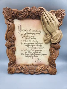 Vintage Home Interior The Lord's Prayer Framed Wall Hanging Praying Hands Christ - Picture 1 of 6