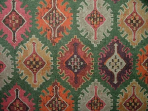 Sorrel Green Ikat Kilim 100% Cotton Curtain Upholstery Cushion Bag Making Fabric - Picture 1 of 18