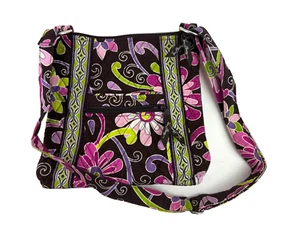 Vera Bradley Dark Brown Purple Punch Shoulder Bag Floral Print Zip Top - Picture 1 of 4