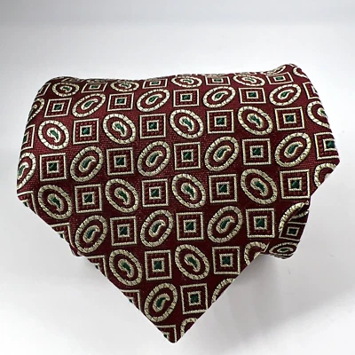 Corbata de seda Karl Lagerfeld para hombre Paisley cuadrados Repp rojo dorado verde de colección Foto 1 de 4