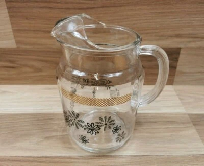 Jarra/jarra de cristalería Astra vintage flores negras y patrón dorado hecha en EE. UU. Foto 1 de 4