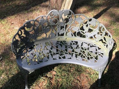Vintage Cast Iron Victorian Grape & Vine Motif Garden Bench stout strong heavy Cover
