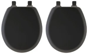 (2) Mayfair 41EC 047 Black Round Molded Wood Toilet Seat w Easy Clean Hinges - Picture 1 of 2