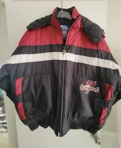 Vintage 90s Pro Player Puffer Jacket W/Hoodie Tampa Bay Buccaneers Men’s XL - Picture 1 of 20