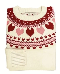 Pink Red Heart Sweater Knit Heartwarmer Valentines Love Cozy Cabin Style Medium - Picture 1 of 6