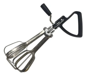 Vintage Ekco USA Handheld Egg Beater Whisk w Black Handle Stainless Steel Blades - Picture 1 of 10