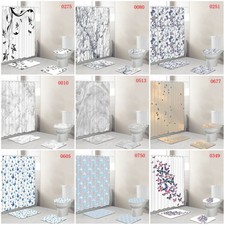 1/3/4 PCS Butterfly Floral Shower Curtain Bath Mats Toilet Lid Covers Rugs Sets 