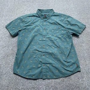 prAna Shirt Adult Large Green Broderick All Over Giraffe Print Short Sleeve Mens - Picture 1 of 9