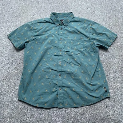 prAna Shirt Adult Large Green Broderick All Over Giraffe Print Short Sleeve Mens - Image 1 of 4